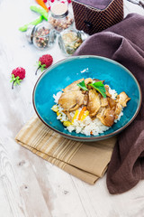 caramel pork and vegetable thai rice