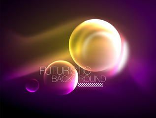 Blurred neon glowing round shapes, abstract circles and lights