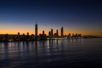 Fototapeta na wymiar Panorama of sunset over the skyline of the City of Gold Coast