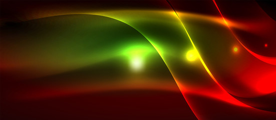 Glowing abstract wave on dark, shiny motion, magic space light. Techno abstract background