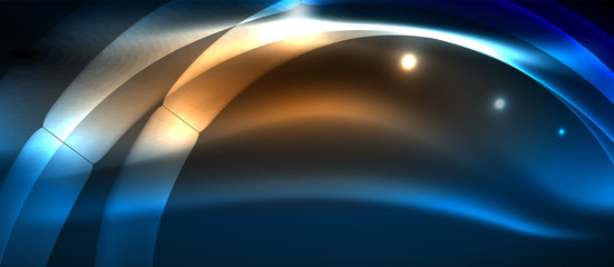 Glowing abstract wave on dark, shiny motion, magic space light. Techno abstract background