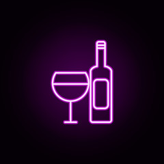 a bottle and a glass of wine neon icon. Elements of restaurant set. Simple icon for websites, web design, mobile app, info graphics