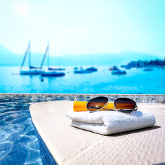 Summer background of swimming pool and free space for your decoration 