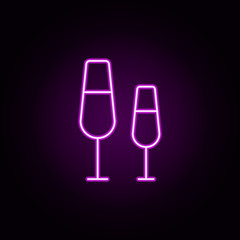 glasses of champagne neon icon. Elements of restaurant set. Simple icon for websites, web design, mobile app, info graphics