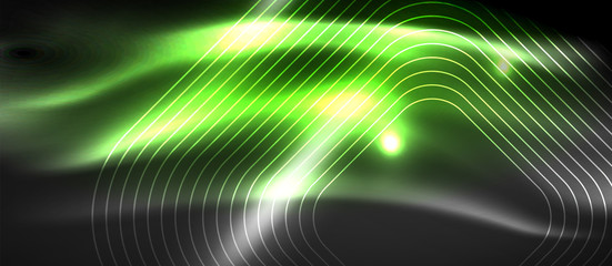 Glowing shiny neon squares abstract background, techno modern template