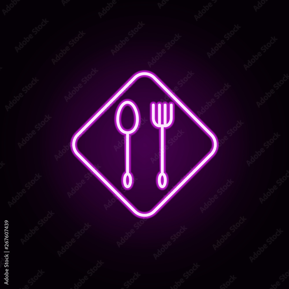 Poster knife and fork neon icon. elements of restaurant set. simple icon for websites, web design, mobile a
