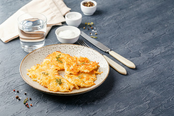 Pan-fried potato pancakes - rosti, kartoffelpuffer, latkes, draniki, hash browns