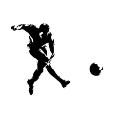 Soccer player kicking ball, isolated vector silhouette. Football, team sport