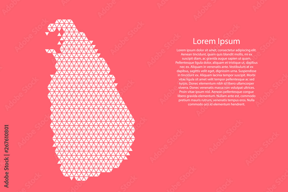 Poster sri lanka map abstract schematic from white triangles repeating pattern geometric on pink coral colo