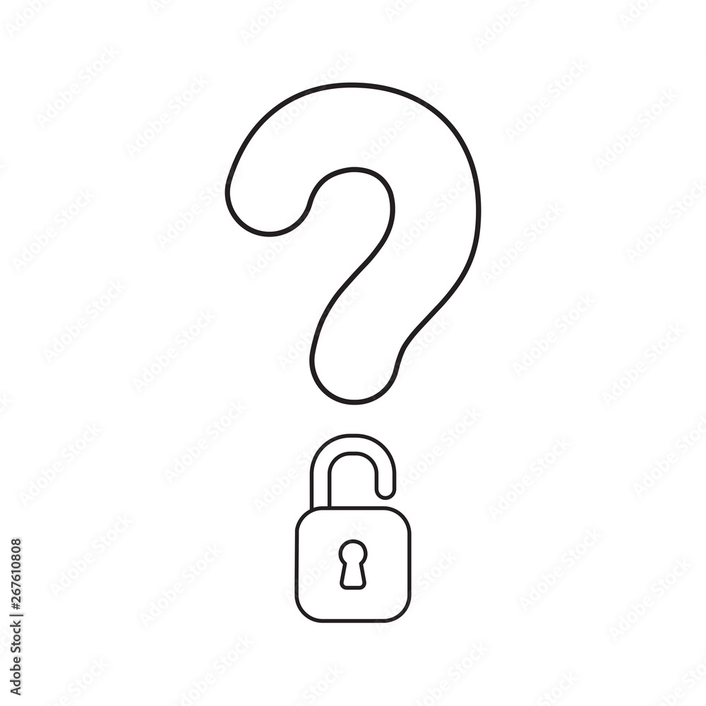Poster vector icon concept of question mark with opened padlock.