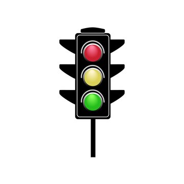 Stoplight sign. Icon traffic light on white background. Symbol regulate movement safety and warning. Electricity semaphore regulate transportation on crossroads urban road. Vector illustration.