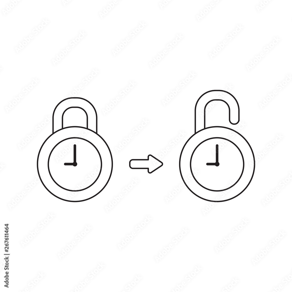 Poster vector icon concept of closed clock padlock opened.