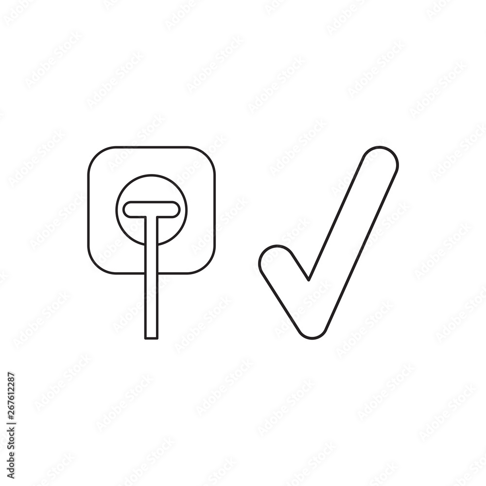 Poster vector icon concept of plugged into outlet with check mark.