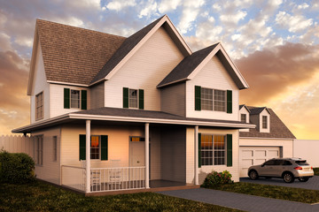 Fototapeta na wymiar 3D rendering of the exterior of a house
