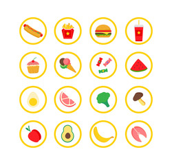 Set of food icons in flat design.