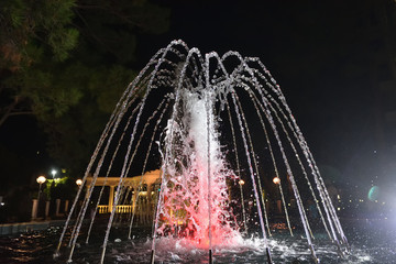 Beautiful fountain at night in the resort town of Gelendzhik. Close-up