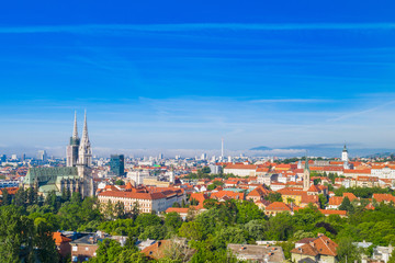 Zagreb, capital of Croatia, city center aerial view from drone, Upper town