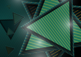 Naklejka premium Abstract modern geometric composition with decorative triangles. Striped triangles and striped dark background.
