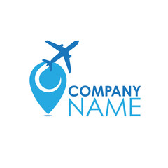 airplane logo design with airplane wing and map pointer. Using for air line company or travel company or air transportation.