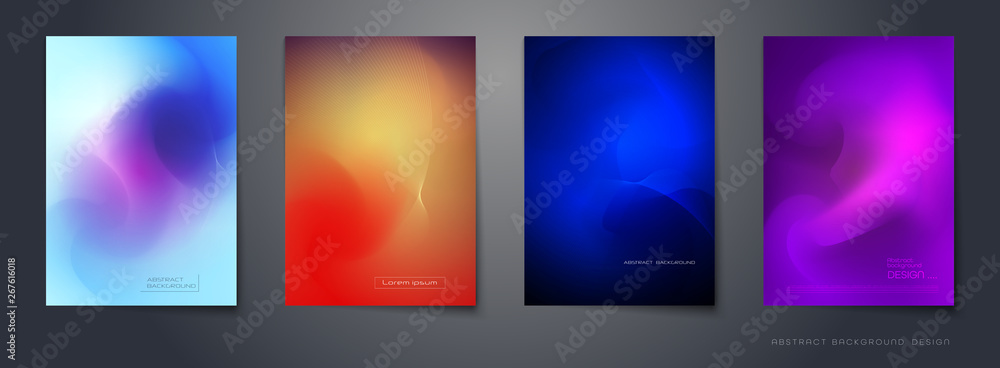 Poster vector set of abstract background, composition colorful fluid abstraction, holographic and gradient 
