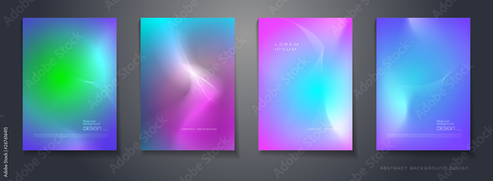 Poster vector set of abstract background, composition colorful fluid abstraction, holographic and gradient 