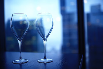 empty wine glasses restaurant interior serving / beautifully served glass wine glasses