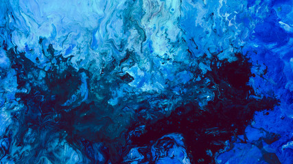 Abstract art texture background. Shades mixture design. Beautiful blue paint with marbled effect.