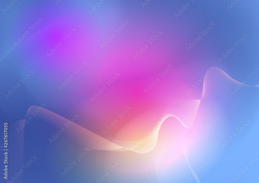 Poster vector illustration abstract wavy, wave, line and blurred gradient mesh in bright color background. 