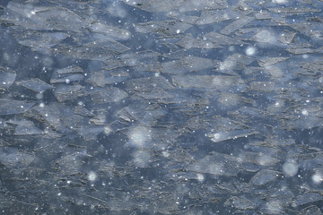 spring ice drift on the river / background texture floating ice, March on the river