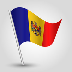 vector waving simple triangle moldovan flag on slanted silver pole - symbol of moldova with metal stick