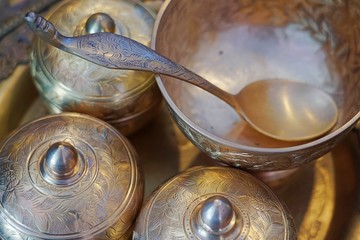 Thai ancient design vintage brass bowl.