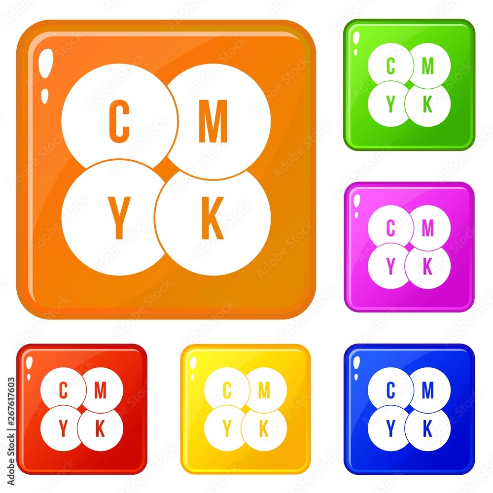 Poster cmyk circles icons set collection vector 6 color isolated on white background