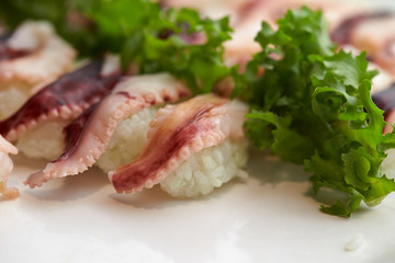 Boiled octopus sushi at buffet