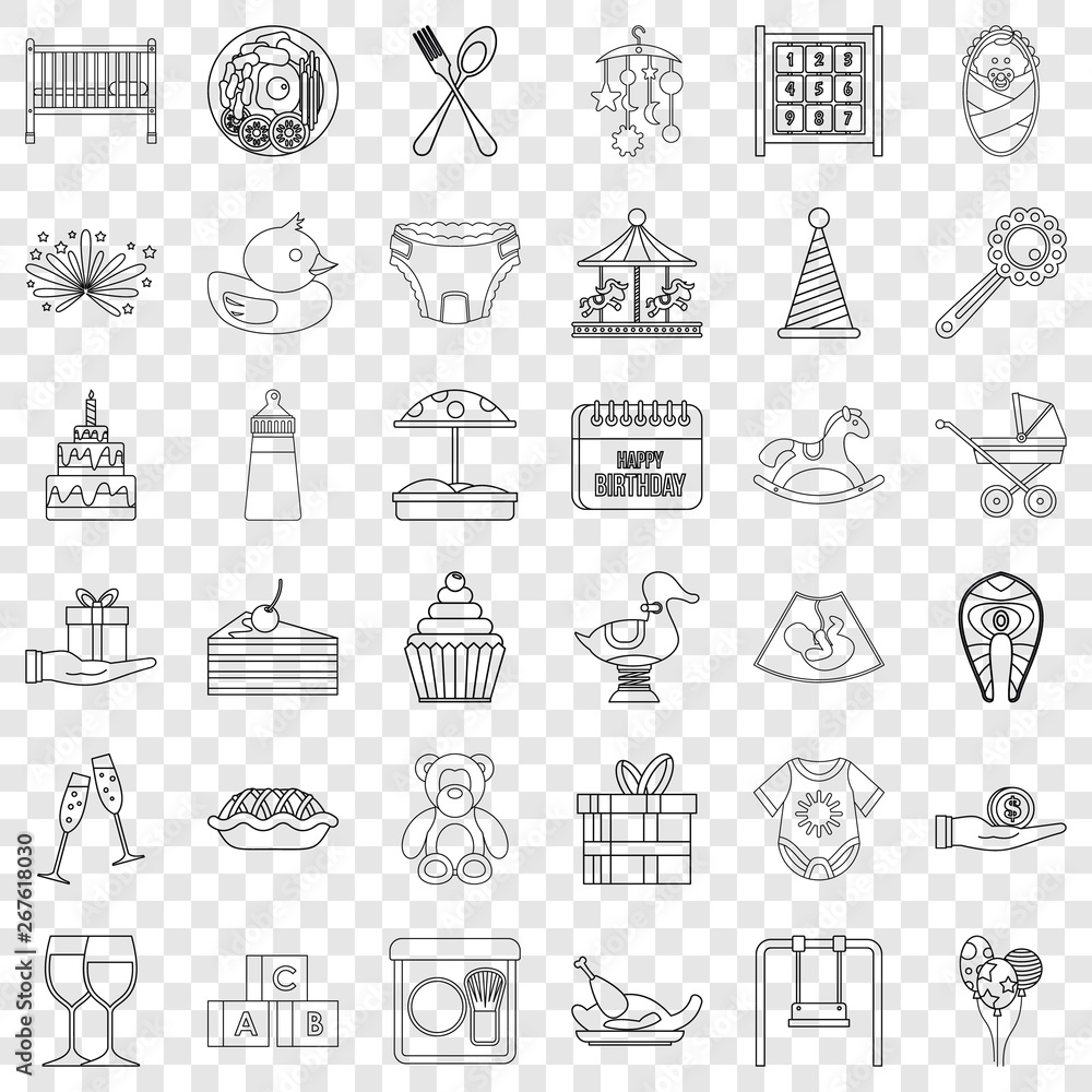 Poster cocktail icons set. outline style of 36 cocktail vector icons for web for any design