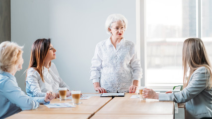 Corporate board. Senior company CEO talking business with executives. Primary aim effective...
