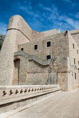 Fototapeta na wymiar Revelin Tower at Ploce Gate on the beautiful walls of Dubrovnik
