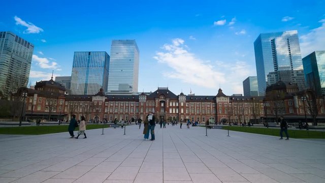 time lapse of Tokyo Station in the Marunouchi business district, It is the biggest and busiest terminal station in Japan.
