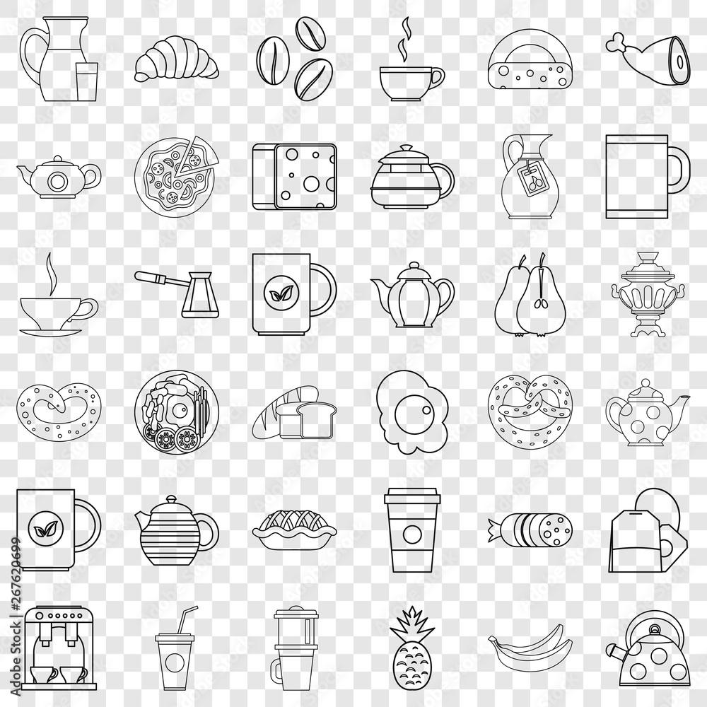 Poster coffee icons set. outline style of 36 coffee vector icons for web for any design