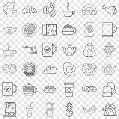 Coffee icons set. Outline style of 36 coffee vector icons for web for any design
