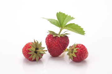 Strawberries with leaves.