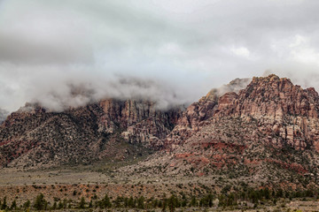 View of red rock canyon in Foggy day at nevada,USA.