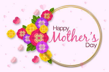Mother's day layout design with colorful blossom flowers. Best mom/mum ever cute design for menu, flyer, card