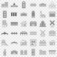 Church icons set. Outline style of 36 church vector icons for web for any design