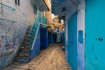 Fototapeta na wymiar Blue Narrow Street in Chefchaouen Morocco
