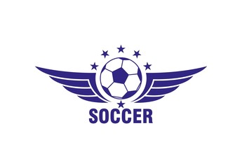 Color illustration of a football logo ball with stars and text wings © Evgeniy