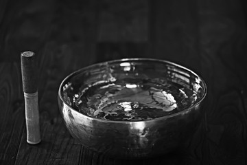 Tibetan singing bowl of water / traditional yoga health accessories golden
