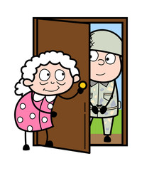 A Soldier Investigating - Old Woman Cartoon Granny Vector Illustration