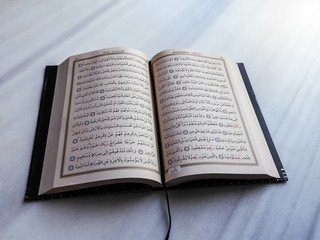 open quran with a black cover