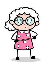 Old Lady Professor in Angry Mood - Old Woman Cartoon Granny Vector Illustration