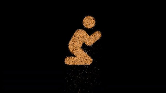 Symbol pray appears from crumbling sand. Then crumbles down. Alpha channel Premultiplied - Matted with color black